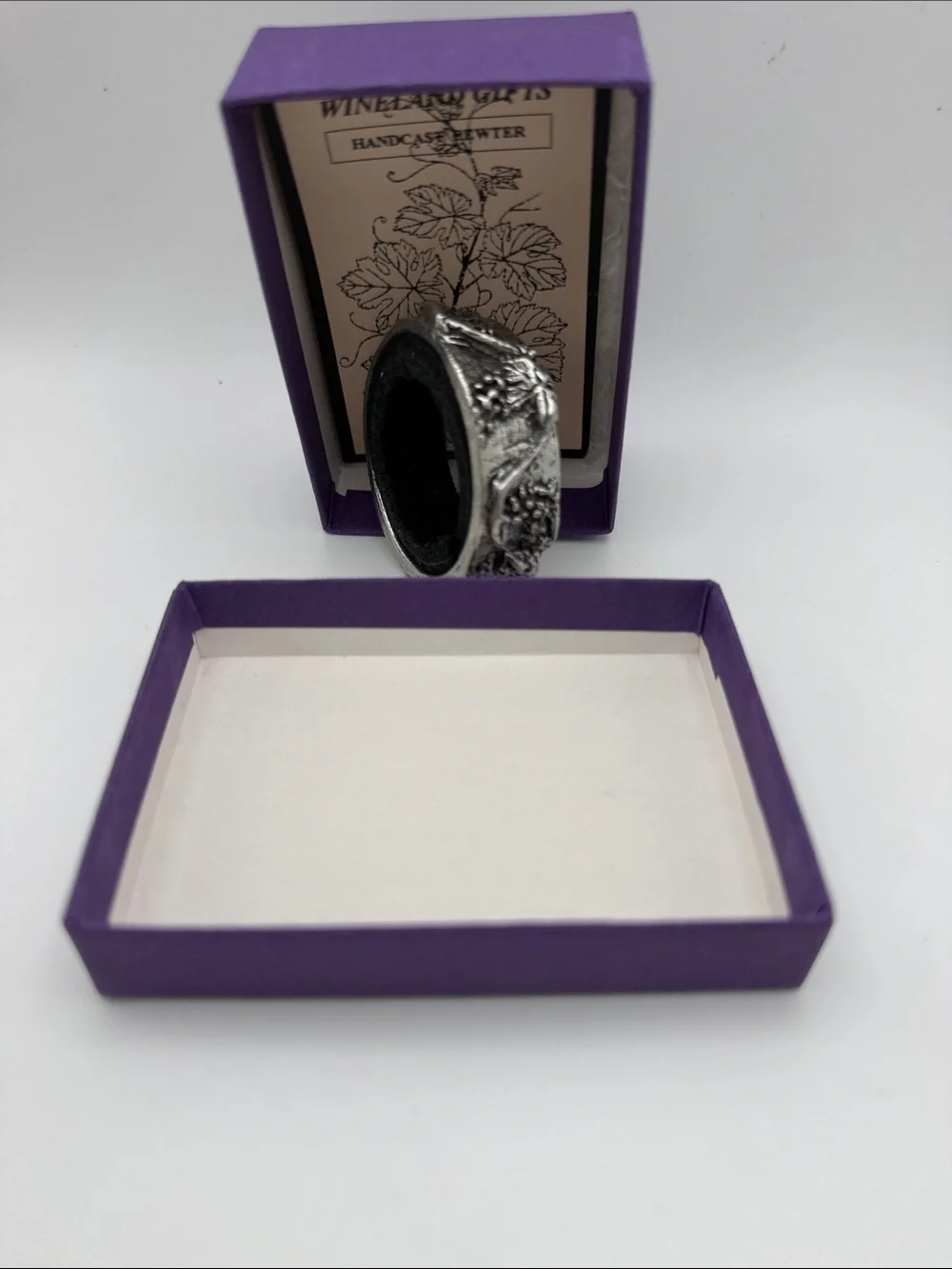 Vintage Wanda Scruby Signed Pewter Wine Bottle Drip Ring Coaster w/Box